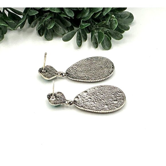 Drop Earrings With Brown Floral Swirl Teardrop & Turquoise Color Square Stones - Picture 5 of 8